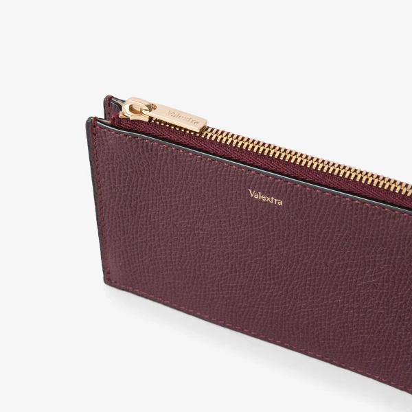 Valextra Card Holder 3CC with Zip in Claret Red | Wallets & Purses | Coveti