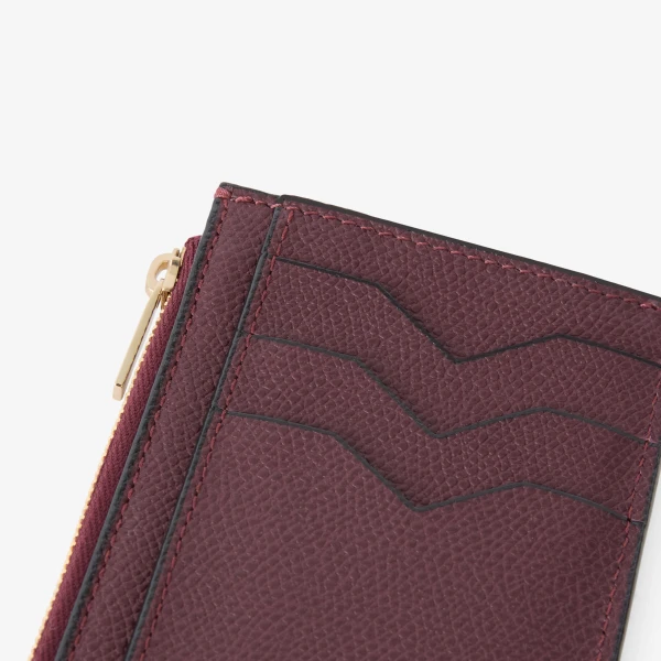 Valextra Card Holder 3CC with Zip in Claret Red | Wallets & Purses | Coveti