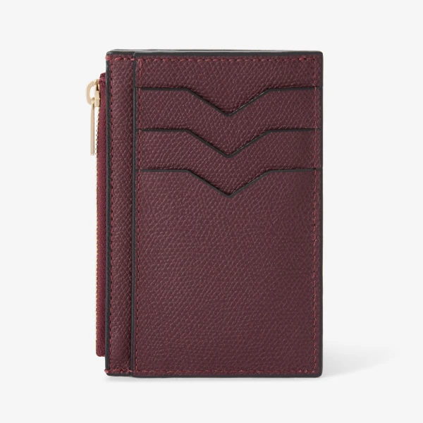 Valextra Card Holder 3CC with Zip in Claret Red | Wallets & Purses | Coveti