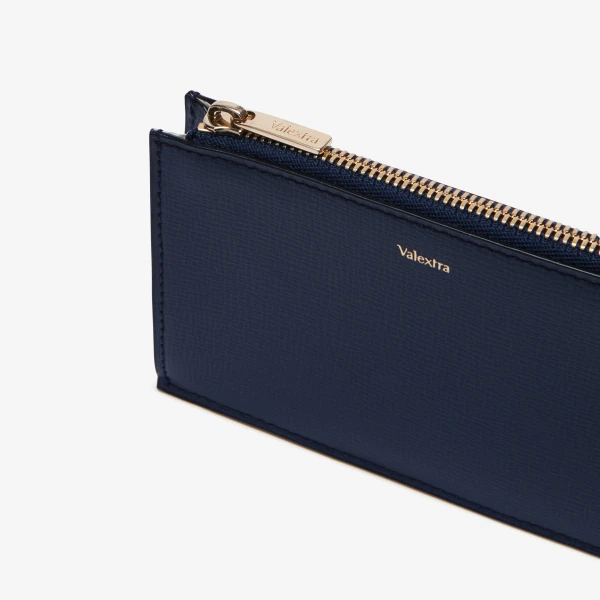 Valextra Card Holder 3CC with Zip in Dark Blue | Wallets & Purses | Coveti