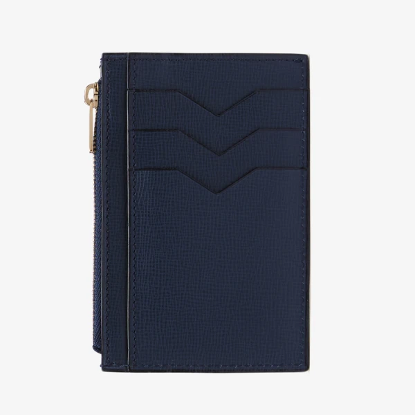Valextra Card Holder 3CC with Zip in Dark Blue | Wallets & Purses | Coveti