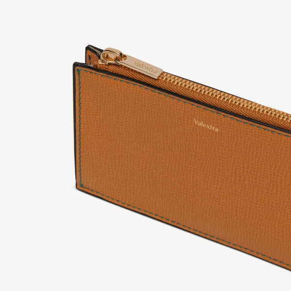 Valextra Card Holder 3CC with Zip in Havana Brown | Wallets & Purses | Coveti