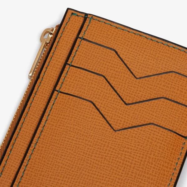 Valextra Card Holder 3CC with Zip in Havana Brown | Wallets & Purses | Coveti