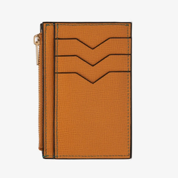 Valextra Card Holder 3CC with Zip in Havana Brown | Wallets & Purses | Coveti