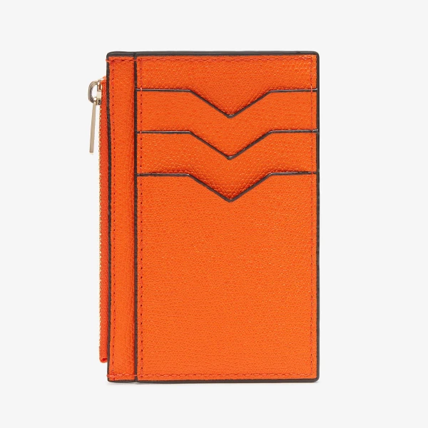 Valextra Card Holder 3CC with Zip in Lobster Red | Cases | Coveti