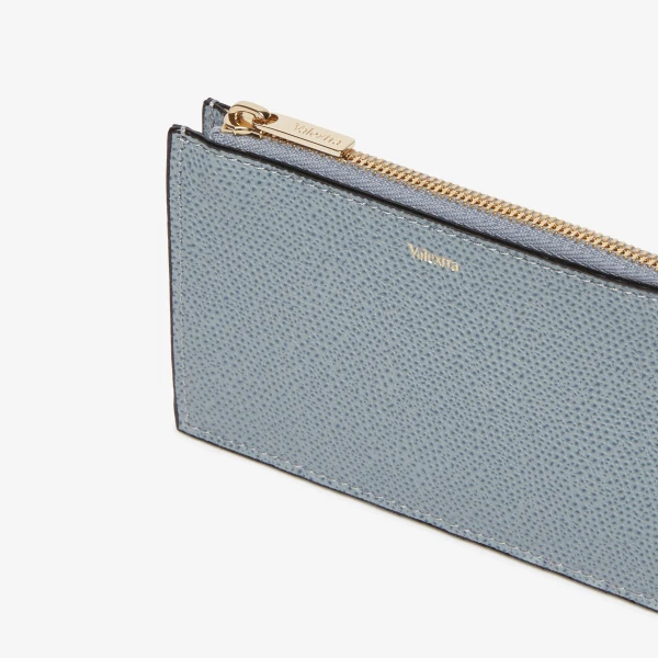 Valextra Card Holder 3CC with Zip in Niagara Blue | Wallets & Purses | Coveti