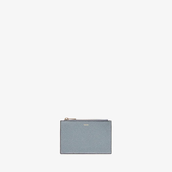 Valextra Card Holder 3CC with Zip in Niagara Blue | Wallets & Purses | Coveti