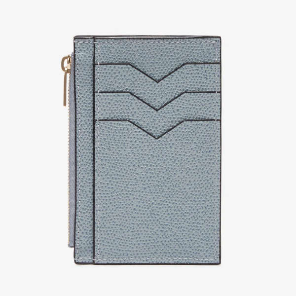 Valextra Card Holder 3CC with Zip in Niagara Blue | Wallets & Purses | Coveti