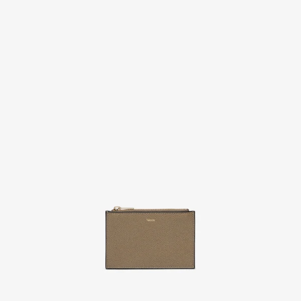Valextra Card Holder 3CC with Zip in Oyster Brown | Wallets & Purses | Coveti