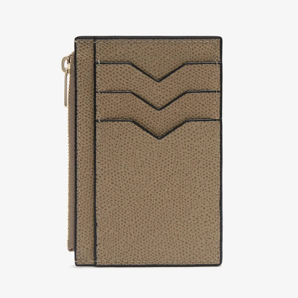 Valextra Card Holder 3CC with Zip in Oyster Brown | Wallets & Purses | Coveti