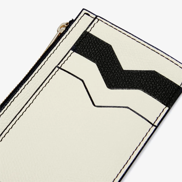 Valextra Card Holder 3CC with Zip in Pergamena White and Black | Wallets & Purses | Coveti