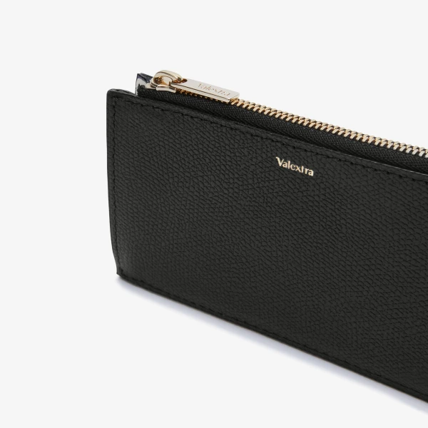 Valextra Card Holder 3CC with Zip in Pergamena White and Black | Wallets & Purses | Coveti