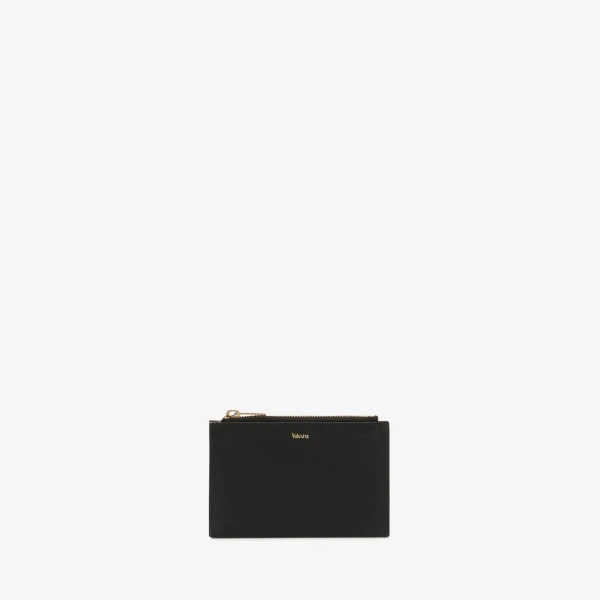 Valextra Card Holder 3CC with Zip in Pergamena White and Black | Wallets & Purses | Coveti