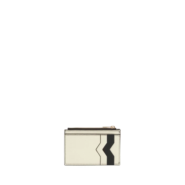 Valextra Card Holder 3CC with Zip in Pergamena White and Black | Wallets & Purses | Coveti