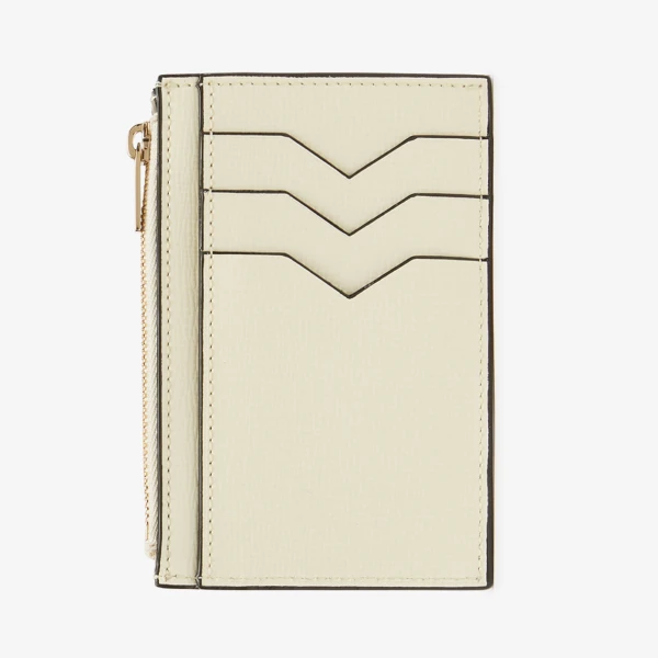 Valextra Card Holder 3CC with Zip in Pergamena White | Wallets & Purses | Coveti