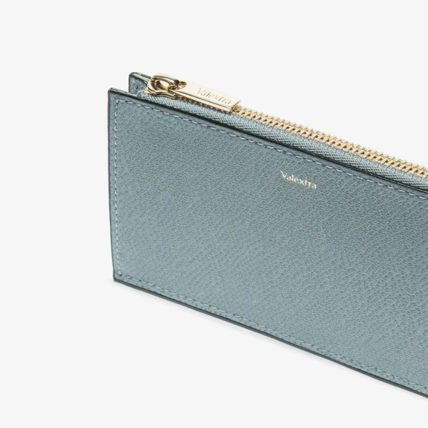 Valextra Card Holder 3CC with Zip in Smokey Blue | Wallets & Purses | Coveti