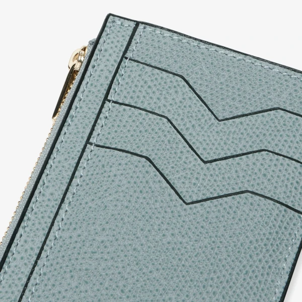 Valextra Card Holder 3CC with Zip in Smokey Blue | Wallets & Purses | Coveti