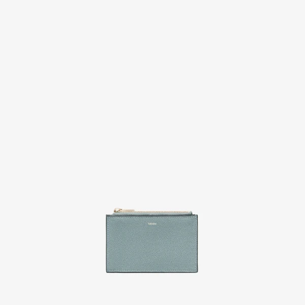 Valextra Card Holder 3CC with Zip in Smokey Blue | Wallets & Purses | Coveti