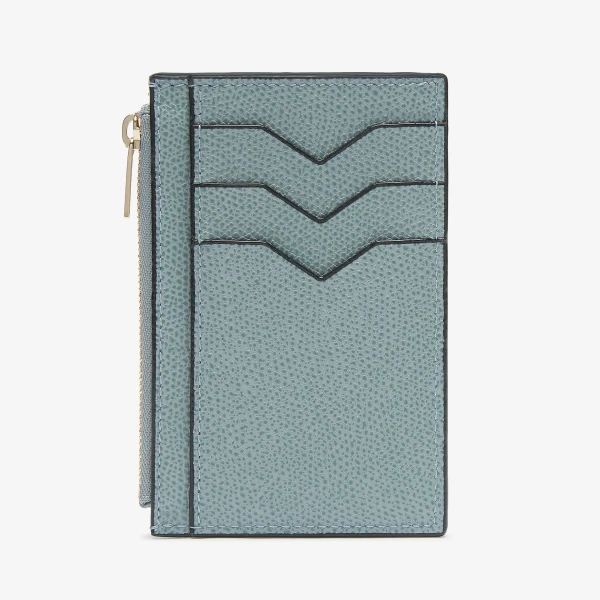 Valextra Card Holder 3CC with Zip in Smokey Blue | Wallets & Purses | Coveti