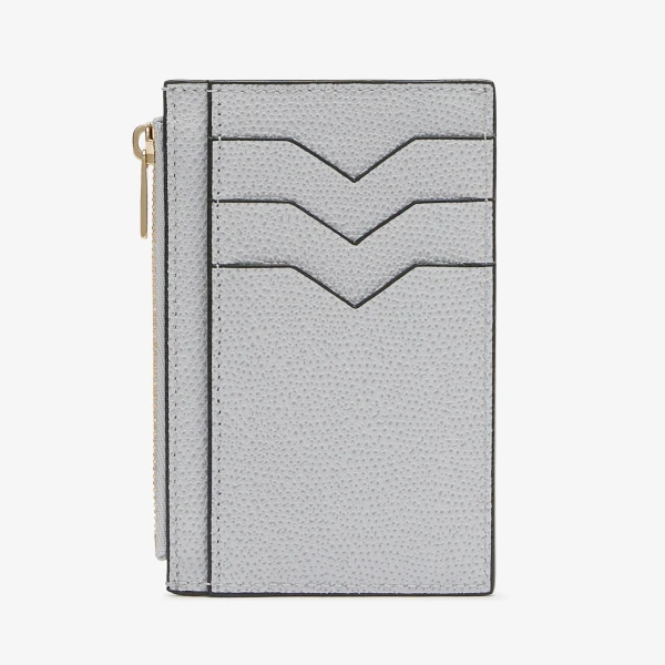Valextra Card Holder 3CC with Zip in Stone Grey | Wallets & Purses | Coveti