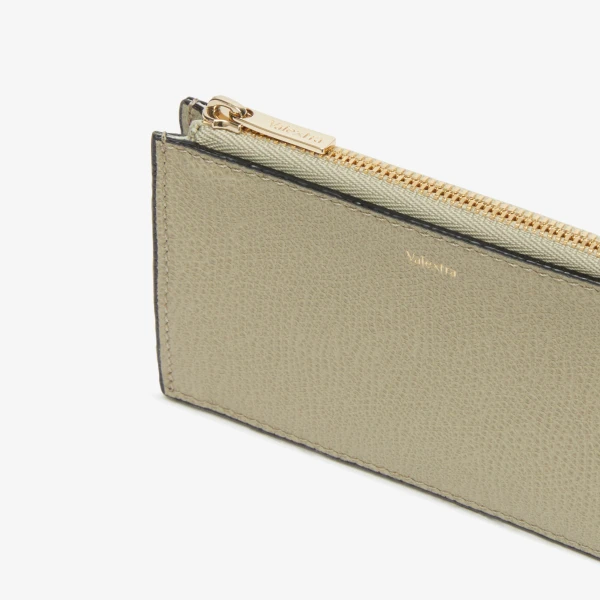Valextra Card Holder 3CC with Zip in Tundra Green | Wallets & Purses | Coveti