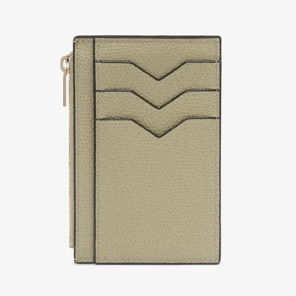 Valextra Card Holder 3CC with Zip in Tundra Green | Wallets & Purses | Coveti