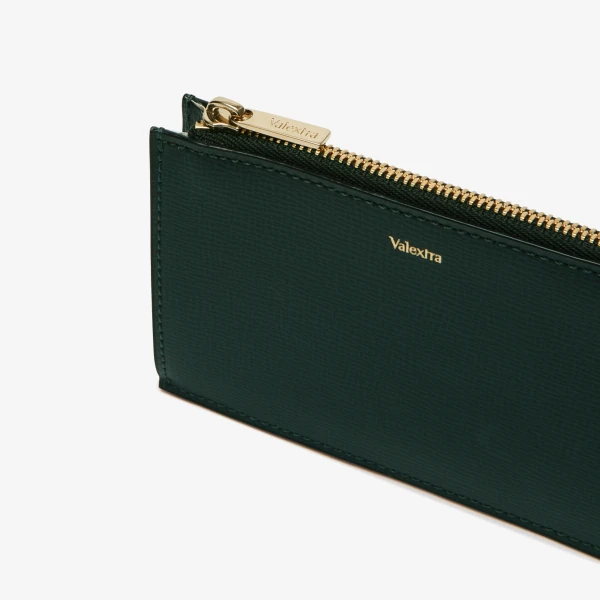 Valextra Card Holder 3CC with Zip in Valextra Green, Pave | Wallets & Purses | Coveti