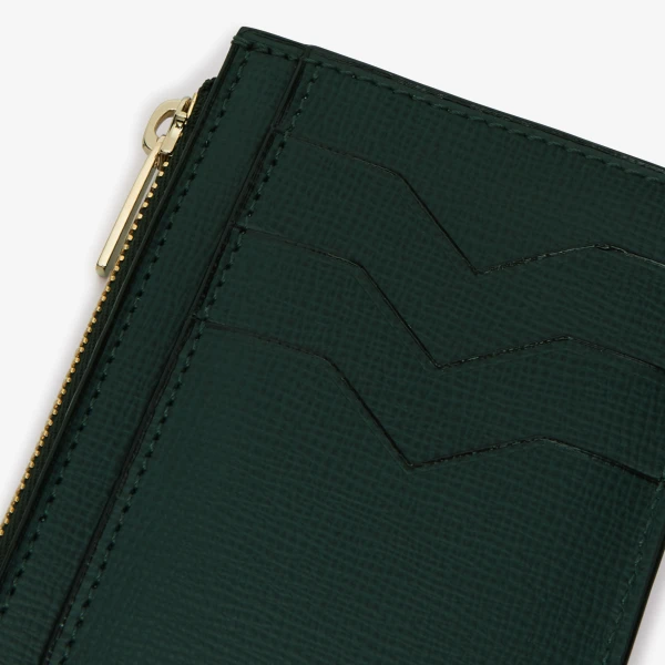 Valextra Card Holder 3CC with Zip in Valextra Green, Pave | Wallets & Purses | Coveti