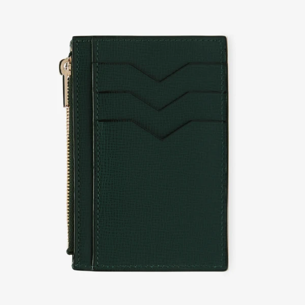 Valextra Card Holder 3CC with Zip in Valextra Green, Pave | Wallets & Purses | Coveti