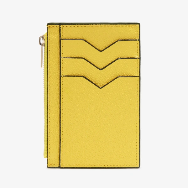 Valextra Card Holder 3CC with Zip in Yellow | Wallets & Purses | Coveti