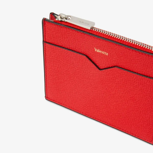Valextra Card Holder 8CC with Zip in Crimson Red | Wallets & Purses | Coveti