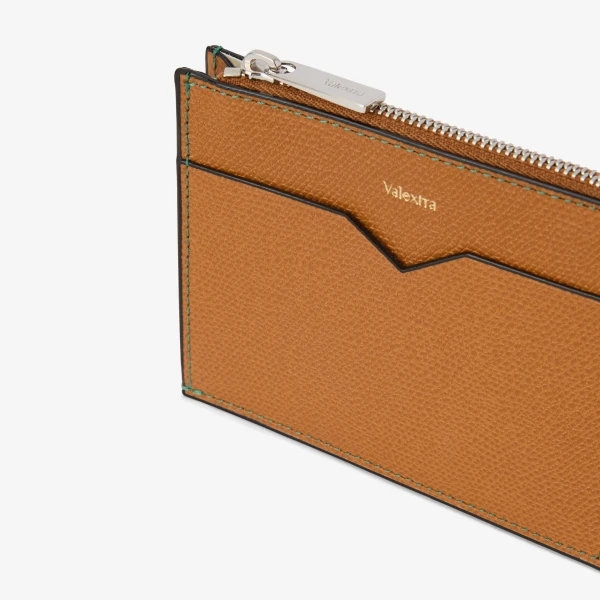Valextra Card Holder 8CC with Zip in Havana Brown | Cases | Coveti