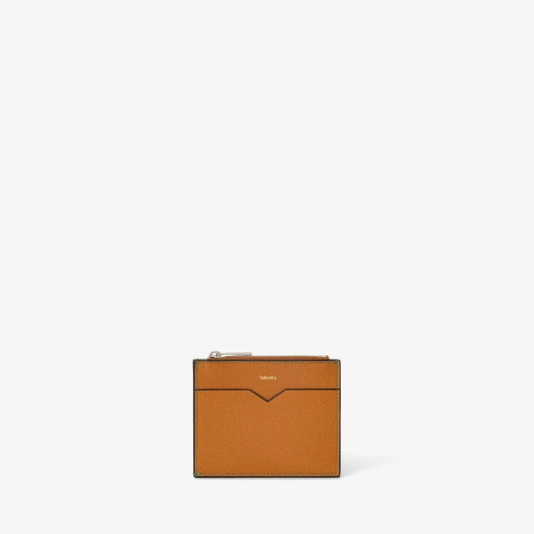 Valextra Card Holder 8CC with Zip in Havana Brown | Cases | Coveti