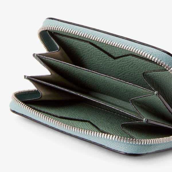 Valextra Card Holder Zip Around in Eucalyptus Green | Wallets & Purses | Coveti