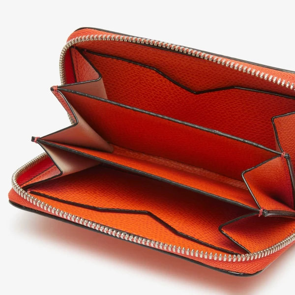 Valextra Card Holder Zip Around in Lobster Red | Wallets & Purses | Coveti