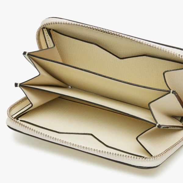 Valextra Card Holder Zip Around in Pergamena White, Pave | Wallets & Purses | Coveti