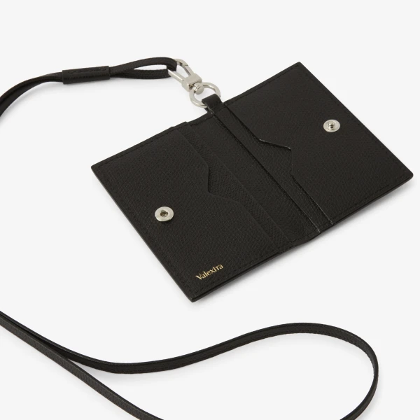 Valextra Card Holder with Lanyard in Black | Wallets & Purses | Coveti