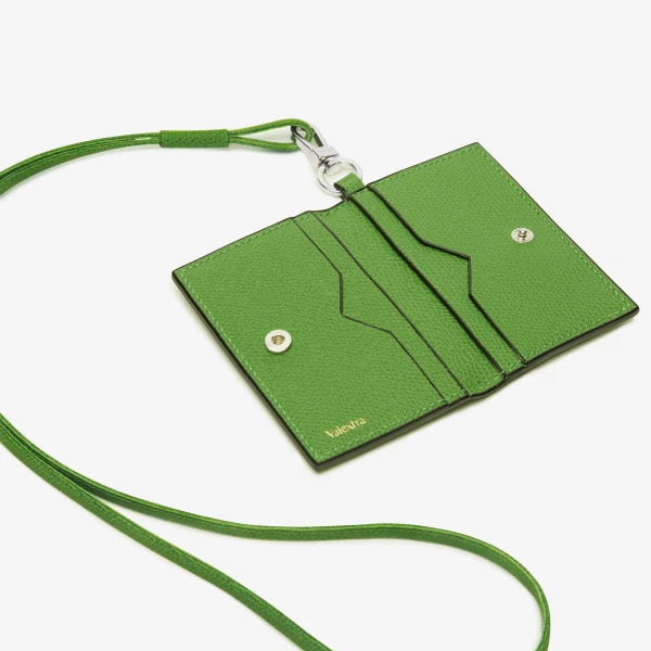 Valextra Card Holder with Lanyard in Grass Green | Wallets & Purses | Coveti