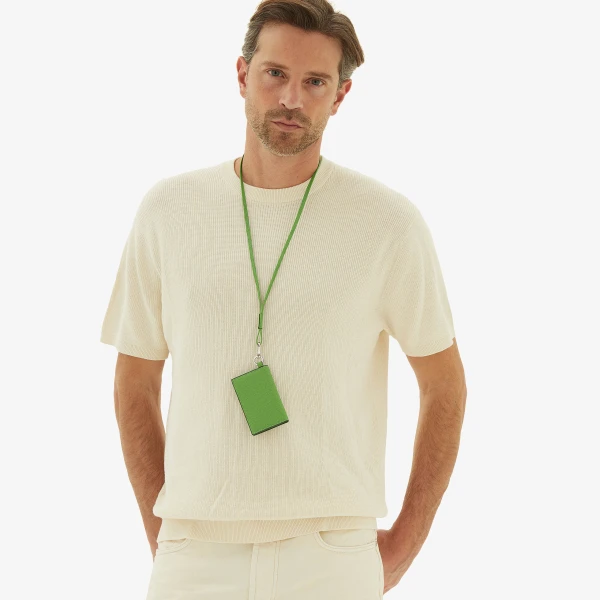 Valextra Card Holder with Lanyard in Grass Green | Wallets & Purses | Coveti