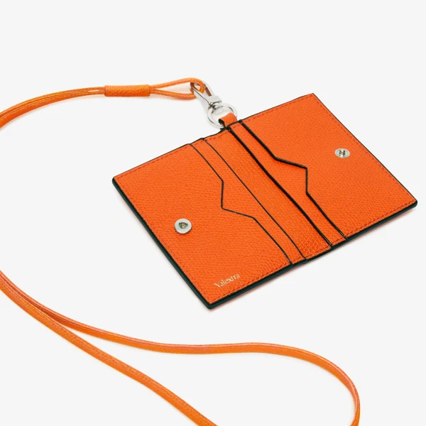 Valextra Card Holder with Lanyard in Lobster Red | Wallets & Purses | Coveti