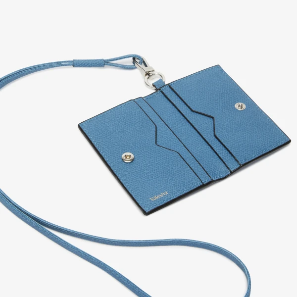 Valextra Card Holder with Lanyard in Nebula Blue | Wallets & Purses | Coveti