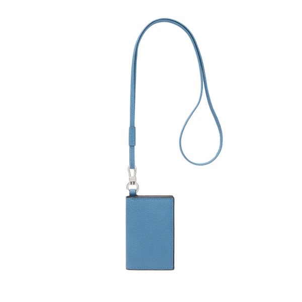 Valextra Card Holder with Lanyard in Nebula Blue | Wallets & Purses | Coveti