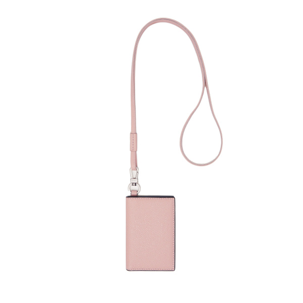 Valextra Card Holder with Lanyard in Peony Pink | Wallets & Purses | Coveti