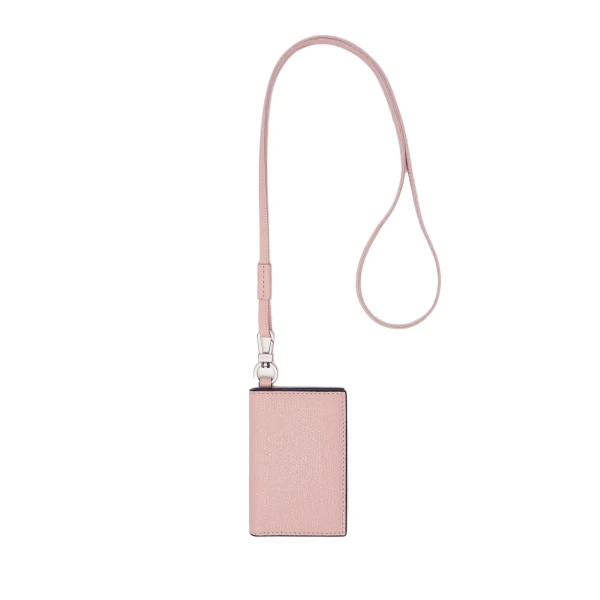 Valextra Card Holder with Lanyard in Peony Pink | Wallets & Purses | Coveti