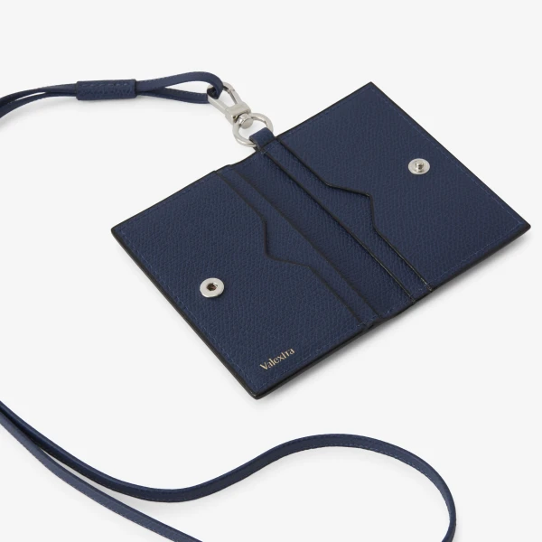 Valextra Card Holder with Lanyard in Sapphire Blue | Wallets & Purses | Coveti