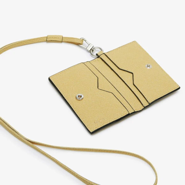 Valextra Card Holder with Lanyard in Vanilla Yellow | Wallets & Purses | Coveti