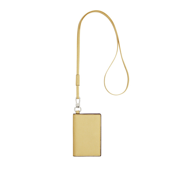 Valextra Card Holder with Lanyard in Vanilla Yellow | Wallets & Purses | Coveti