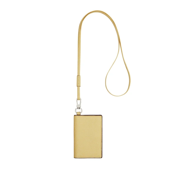Valextra Card Holder with Lanyard in Vanilla Yellow | Wallets & Purses | Coveti