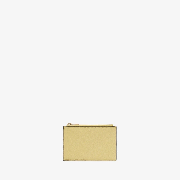 Valextra Card Holder with Zip Pocket 3CC in Vanilla Yellow and Cement Grey | Wallets & Purses | Coveti