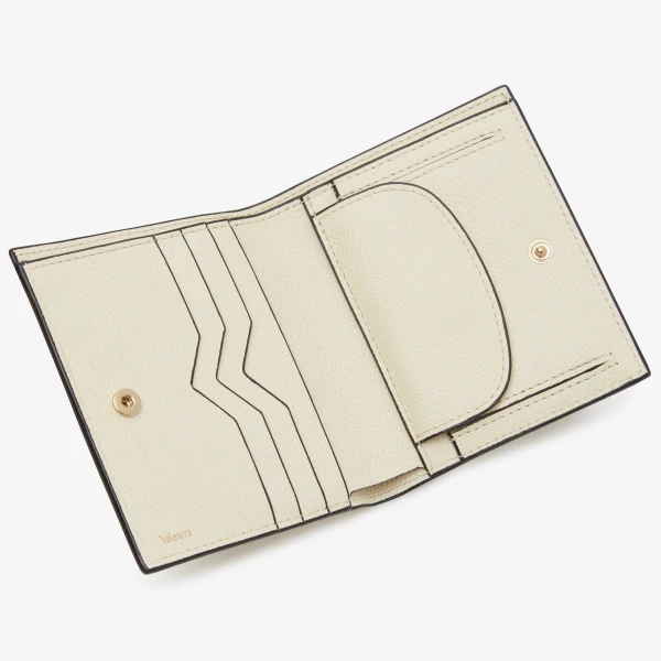 Valextra Compact Wallet 3CC Bandana with Coin Purse in Pergamena White and Black | Wallets & Purses | Coveti